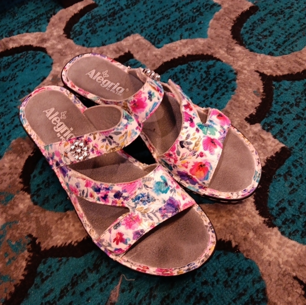 Alegria Strappy Floral Slide Comfort Sandals Women's Size 38 7 adjustable Straps - Picture 6 of 6